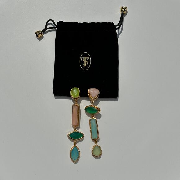 Sylvia Toledano Cascade Earrings Onyx Quartz Chalcedony 22k Gold Plated Bras$365 - Picture 3 of 16